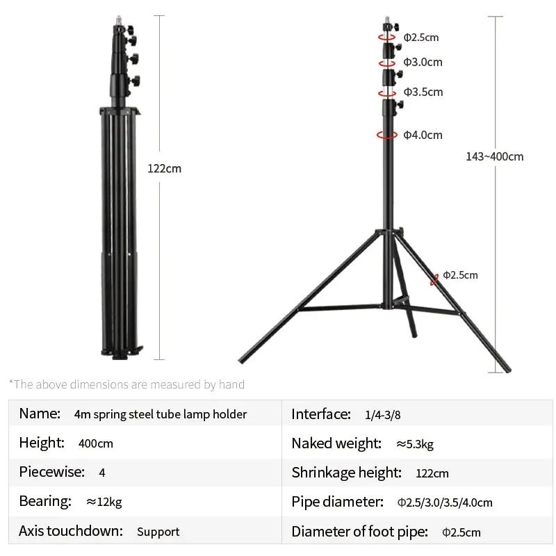 Photography Lighting Tools - Statyw oświetleniowy, wytrzymały, teleskopowy, 4M/13.13ft, regulowany